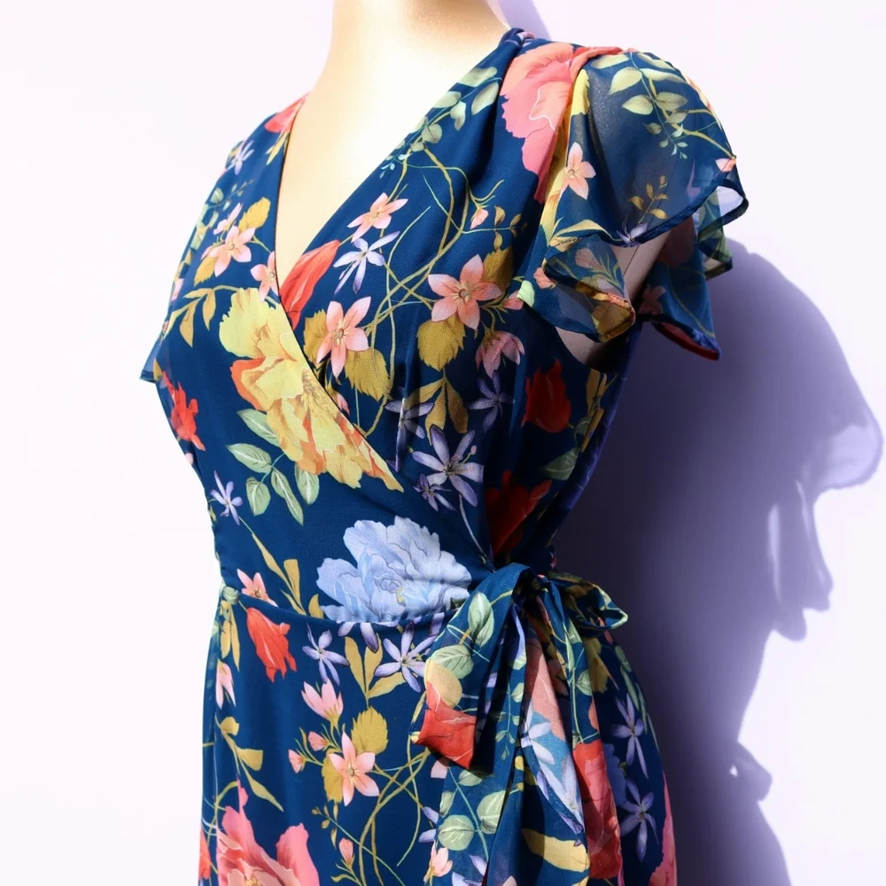 Sweet Pea New York by Stacy Frati High Low Ruffle Wrap Dress, Floral Medium - Picture 3 of 11